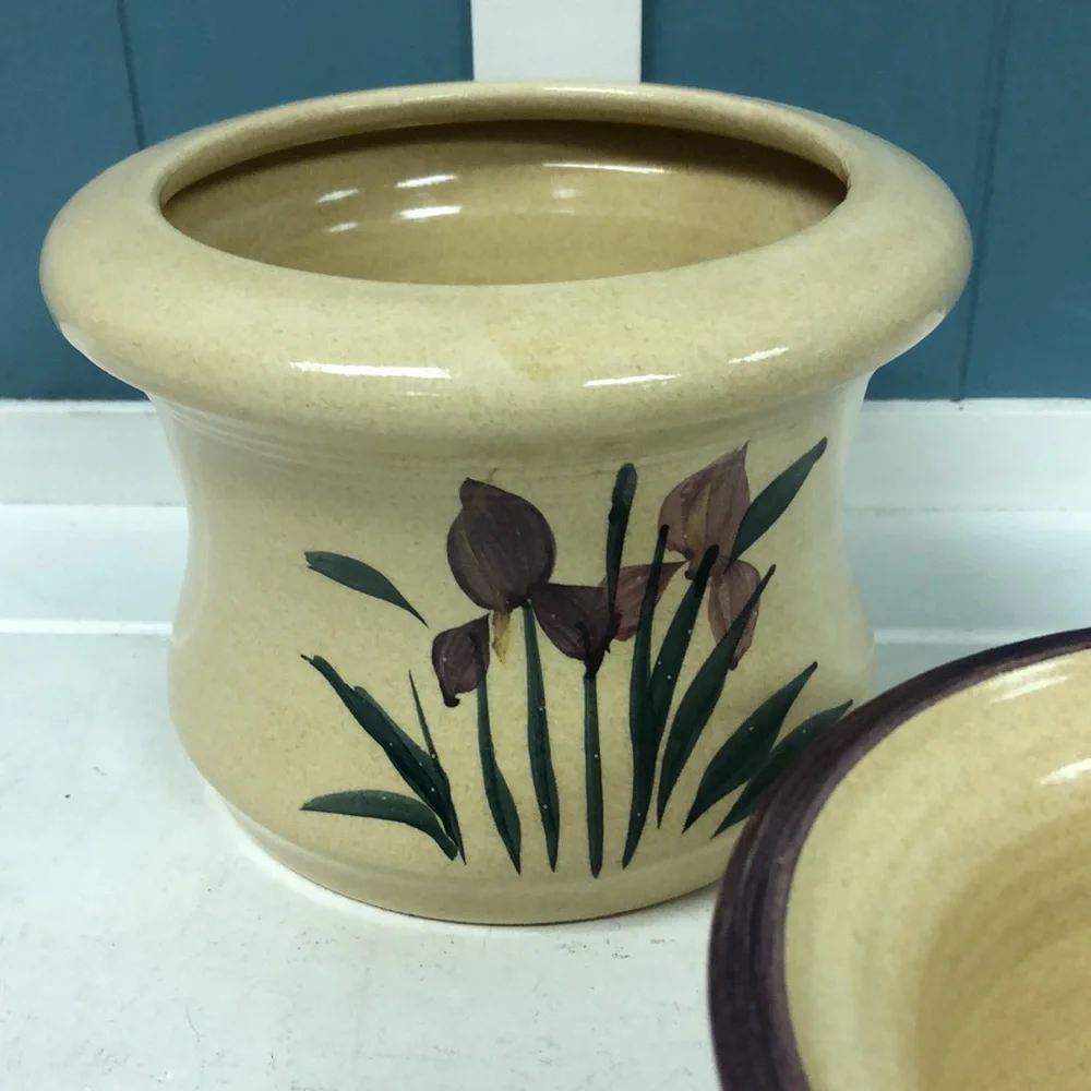 Contemporary Industries Pottery Stoneware‎ Bowl W/Canister Insert purple flowers